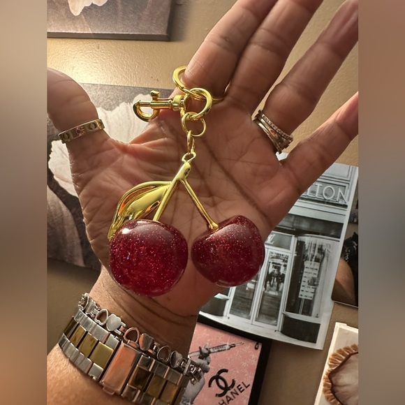 SOLD- Fashion Red Glitter Cherry Bag Charm Key Chain - Picture 3 of 3